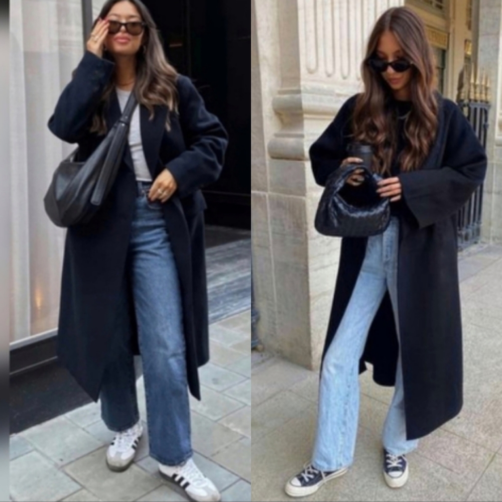 Zara Wool Blend Oversized Coat Navy  Size M-L  NWT - Picture 2 of 14